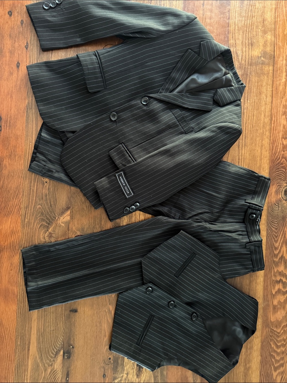 Boy’s Black Pinstripe Suit Jacket, Vest & Trousers Set